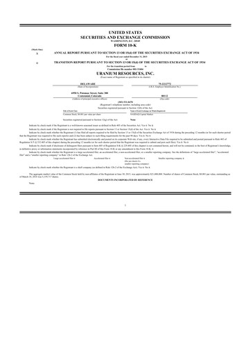 Thumbnail Westwater Resources
 10-K Annual Report 2015