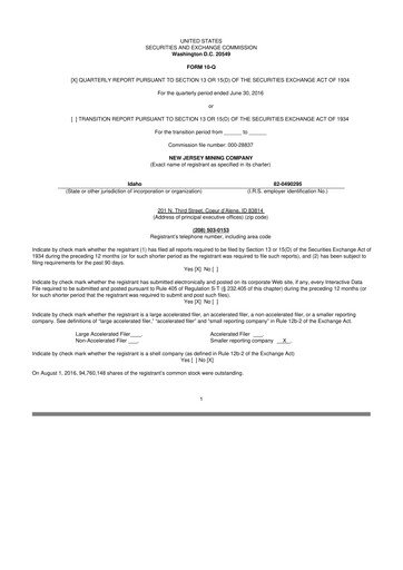Thumbnail Idaho Strategic Resources 10-Q Quarterly Report FY2016 