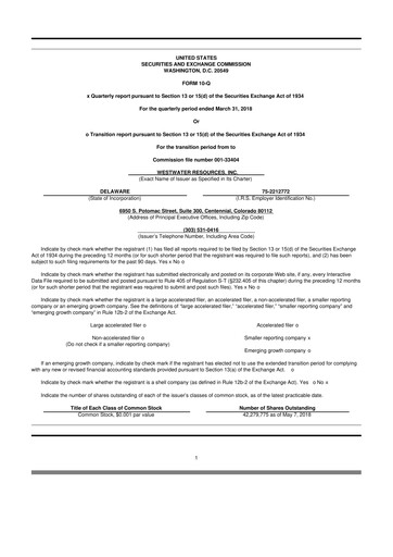 Thumbnail Westwater Resources
 10-Q Quarterly Report FY2018 