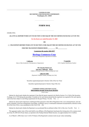 Thumbnail Heritage Commerce 10-K Annual Report 