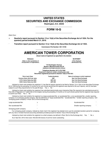 Vorschaubild American Tower 10-Q Quartalsbericht 2019 