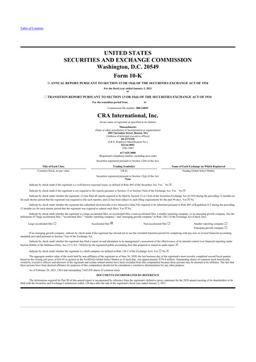 Thumbnail CRA International
 10-K Annual Report 2020