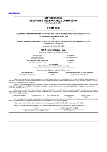 Thumbnail CRA International
 10-Q Quarterly Report FY2022 