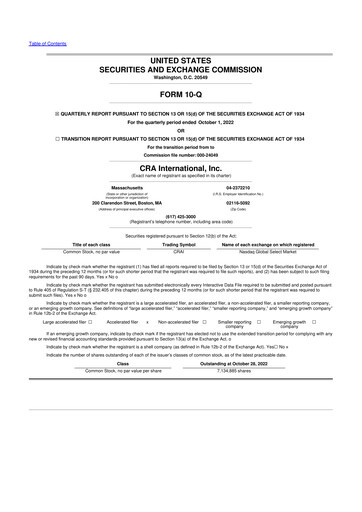 Thumbnail CRA International
 10-Q Quarterly Report FY2022 
