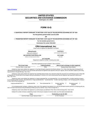 Thumbnail CRA International
 10-Q Quarterly Report FY2024 