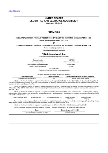 Vorschaubild CRA International
 10-Q Quartalsbericht 2026 