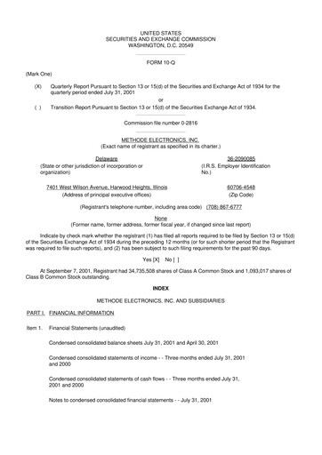 Thumbnail Methode Electronics
 10-Q Quarterly Report FY 