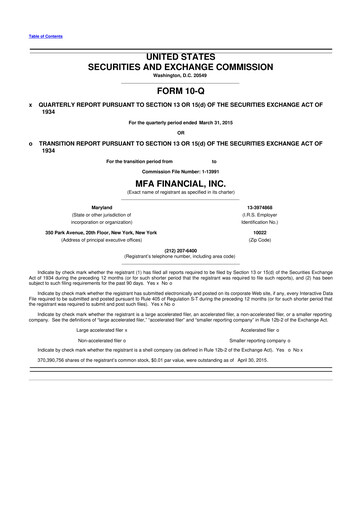 Thumbnail MFA Financial 10-Q Quarterly Report FY2015 