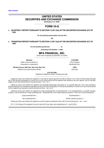 Thumbnail MFA Financial 10-Q Quarterly Report FY2016 