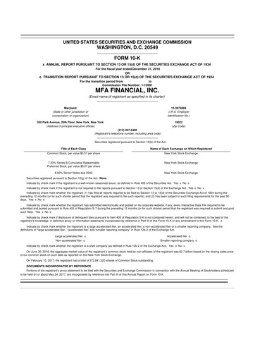Thumbnail MFA Financial 10-K Annual Report 2016