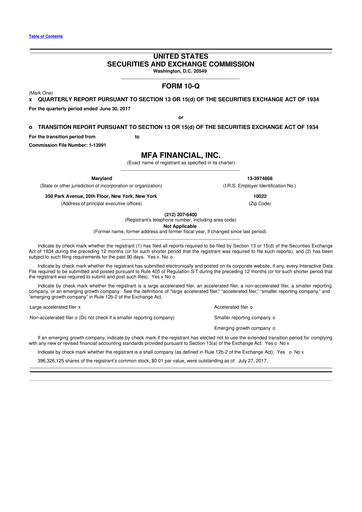 Thumbnail MFA Financial 10-Q Quarterly Report FY2017 