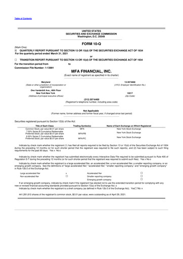 Thumbnail MFA Financial 10-Q Quarterly Report FY2021 