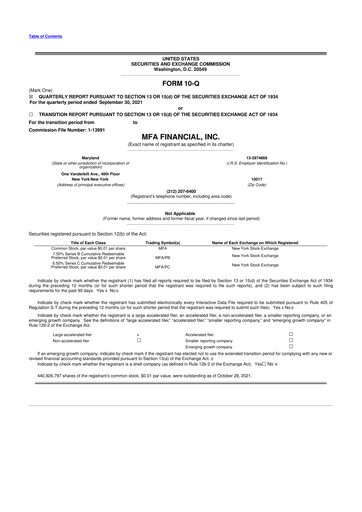 Thumbnail MFA Financial 10-Q Quarterly Report FY2021 