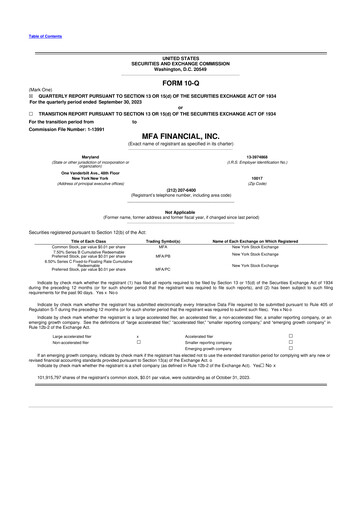 Thumbnail MFA Financial 10-Q Quarterly Report FY2023 