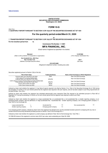 Thumbnail MFA Financial 10-Q Quarterly Report FY2026 