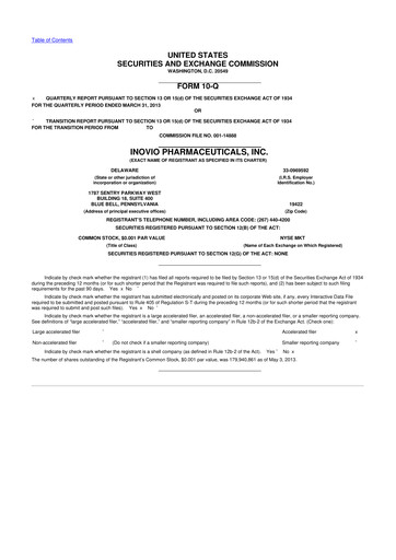Miniature Inovio Pharmaceuticals 10-Q Rapport trimestriel 2013 