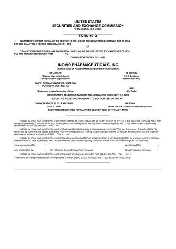 Miniature Inovio Pharmaceuticals 10-Q Rapport trimestriel 2015 