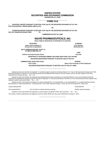 Miniature Inovio Pharmaceuticals 10-Q Rapport trimestriel 2016 