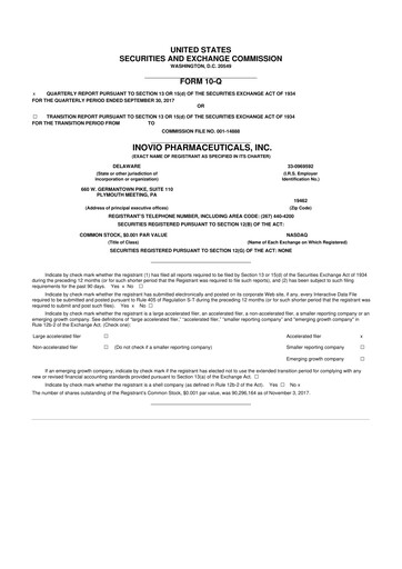 Miniature Inovio Pharmaceuticals 10-Q Rapport trimestriel 2017 