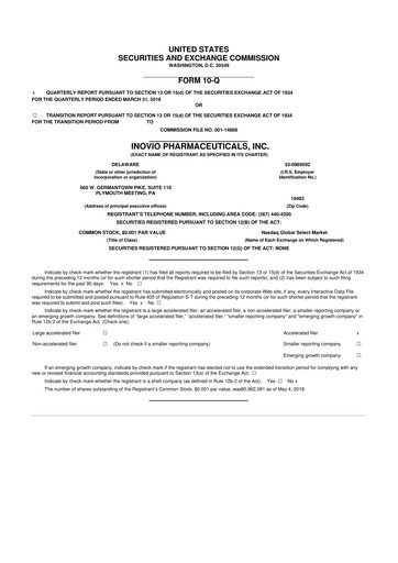 Miniature Inovio Pharmaceuticals 10-Q Rapport trimestriel 2018 