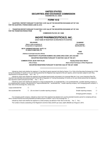 Miniature Inovio Pharmaceuticals 10-Q Rapport trimestriel 2018 