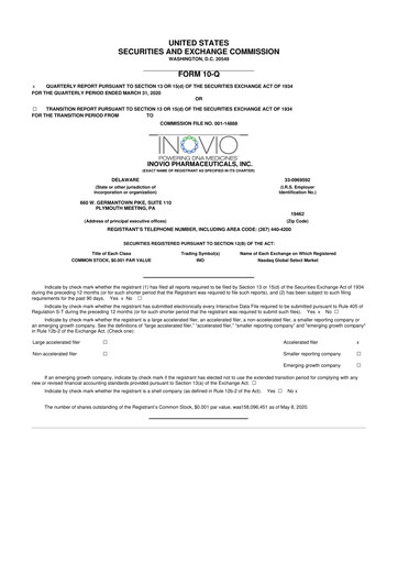 Miniature Inovio Pharmaceuticals 10-Q Rapport trimestriel 2020 