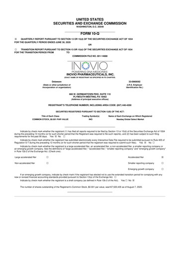 Miniature Inovio Pharmaceuticals 10-Q Rapport trimestriel 2020 
