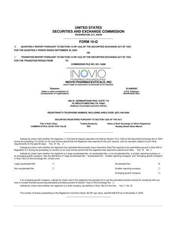 Miniature Inovio Pharmaceuticals 10-Q Rapport trimestriel 2020 