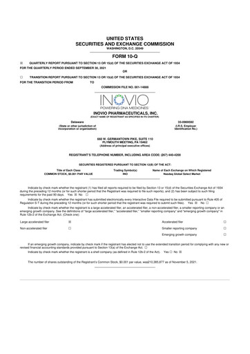 Miniature Inovio Pharmaceuticals 10-Q Rapport trimestriel 2021 