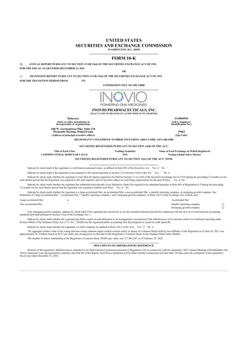 Thumbnail Inovio Pharmaceuticals 10-K Annual Report 2021