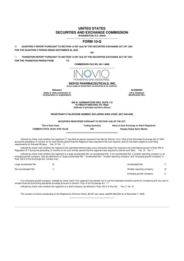 Miniature Inovio Pharmaceuticals 10-Q Rapport trimestriel 2022 