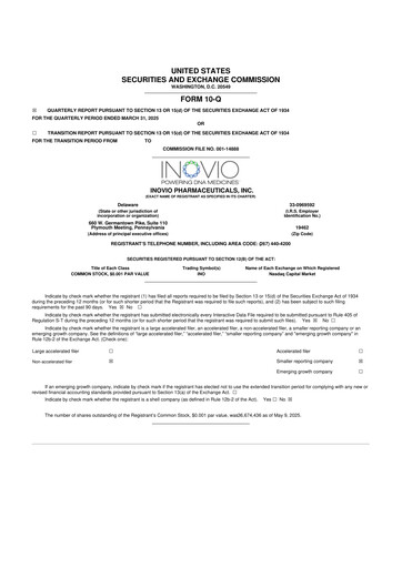 Miniature Inovio Pharmaceuticals 10-Q Rapport trimestriel 2025 