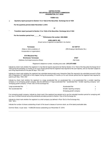 Thumbnail Kirkland's 10-Q Quarterly Report FY 