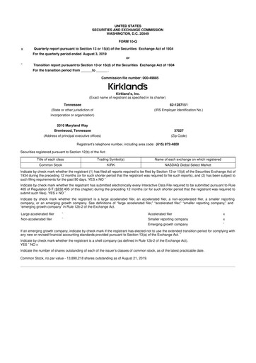 Thumbnail Kirkland's 10-Q Quarterly Report FY 