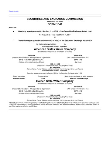 Vorschaubild American States Water
 10-Q Quartalsbericht 2019 