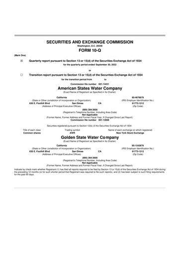 Vorschaubild American States Water
 10-Q Quartalsbericht  