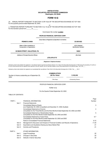 Thumbnail Peoples Financial Services 10-Q Quarterly Report FY 