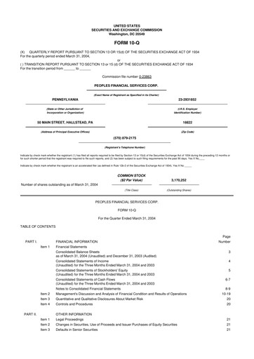 Thumbnail Peoples Financial Services 10-Q Quarterly Report FY 