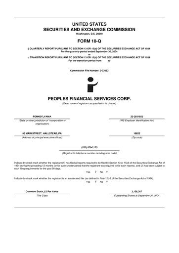 Thumbnail Peoples Financial Services 10-Q Quarterly Report FY 