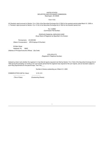 Thumbnail Peoples Financial Services 10-Q Quarterly Report FY 