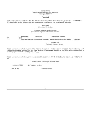 Thumbnail Peoples Financial Services 10-Q Quarterly Report FY 