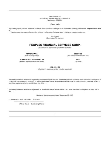Thumbnail Peoples Financial Services 10-Q Quarterly Report FY 