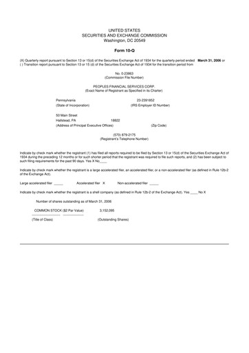 Thumbnail Peoples Financial Services 10-Q Quarterly Report FY 