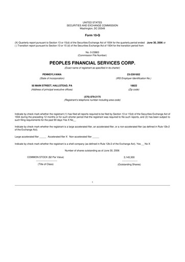 Thumbnail Peoples Financial Services 10-Q Quarterly Report FY 