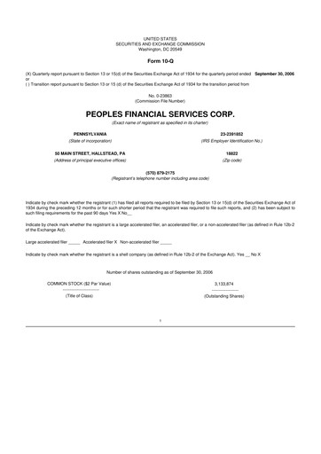 Thumbnail Peoples Financial Services 10-Q Quarterly Report FY 