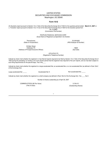 Thumbnail Peoples Financial Services 10-Q Quarterly Report FY 