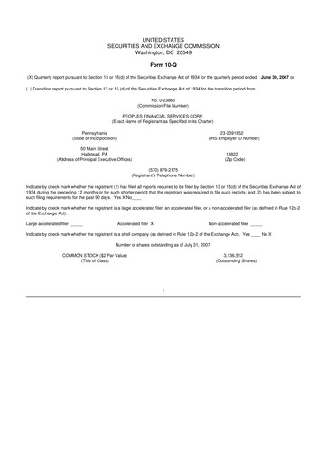 Thumbnail Peoples Financial Services 10-Q Quarterly Report FY 