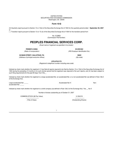 Thumbnail Peoples Financial Services 10-Q Quarterly Report FY 