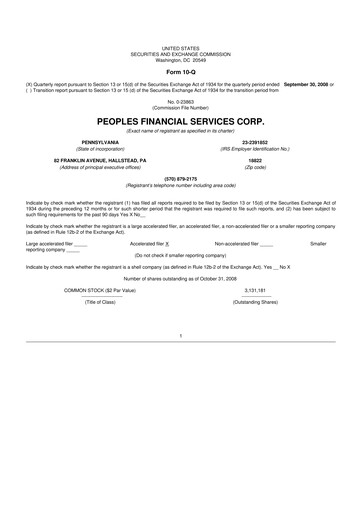 Thumbnail Peoples Financial Services 10-Q Quarterly Report FY 