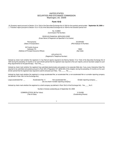 Thumbnail Peoples Financial Services 10-Q Quarterly Report FY 